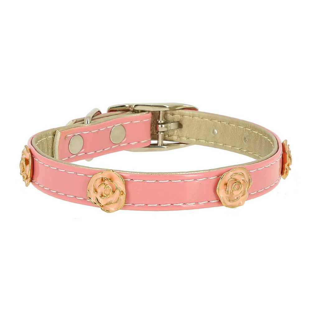 Ошейник для собак КАСКАД Колибри лаковый с украшением Роза 15ммх40см розовый