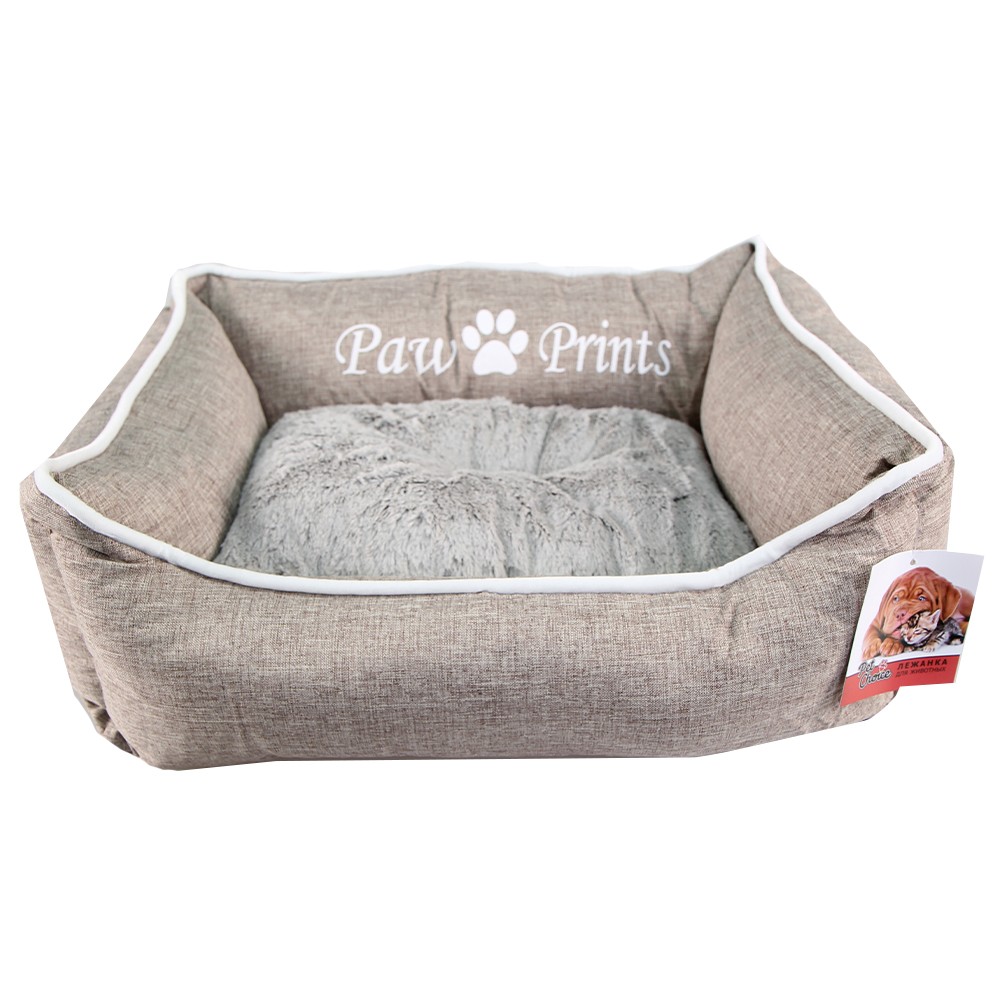 Лежак для животных PET CHOIСE с бортом, съемная меховая подушка, кремовый 52х41х16см