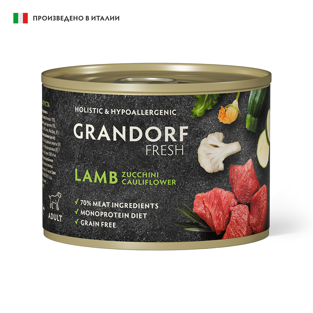 Корм для собак GRANDORF FRESH Паштет из ягненка с цуккини и цветной капустой банка 200г