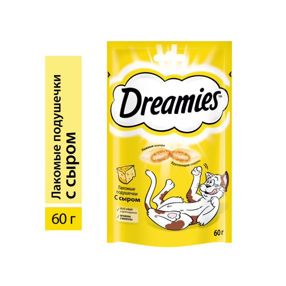 цена Лакомство для кошек Dreamies лакомые подушечки с сыром 60г