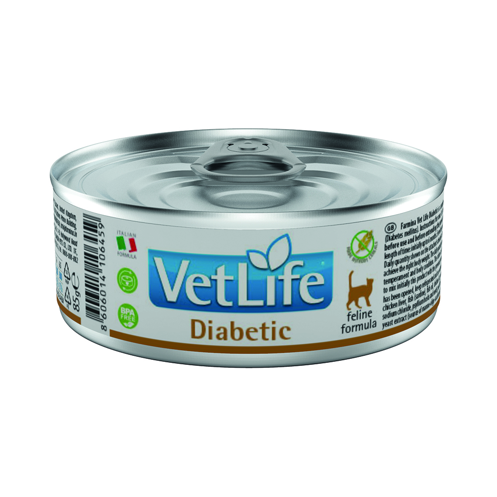 Корм для кошек Farmina Vet Life Cat Diabetic при сахарном диабете курица банка 85г 233₽