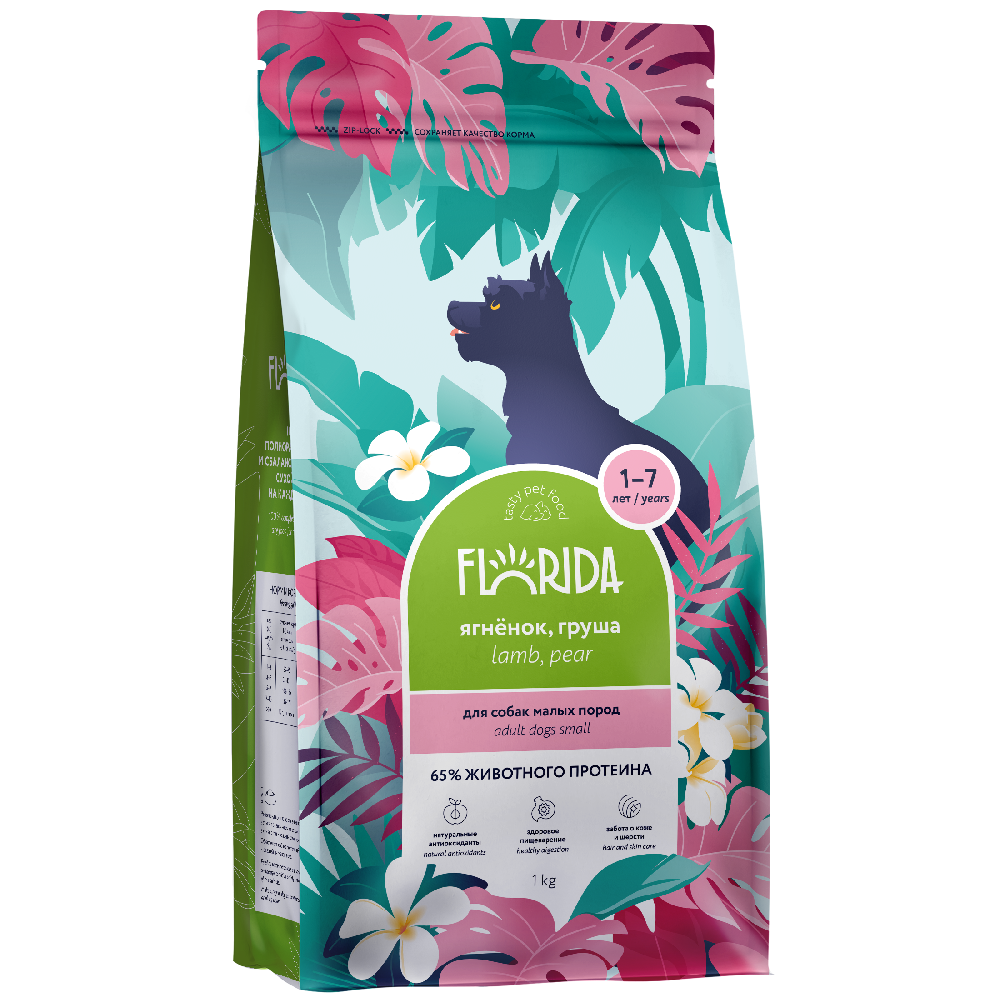 Корм для собак FLORIDA для малых пород, ягненок с грушей сух. 1кг