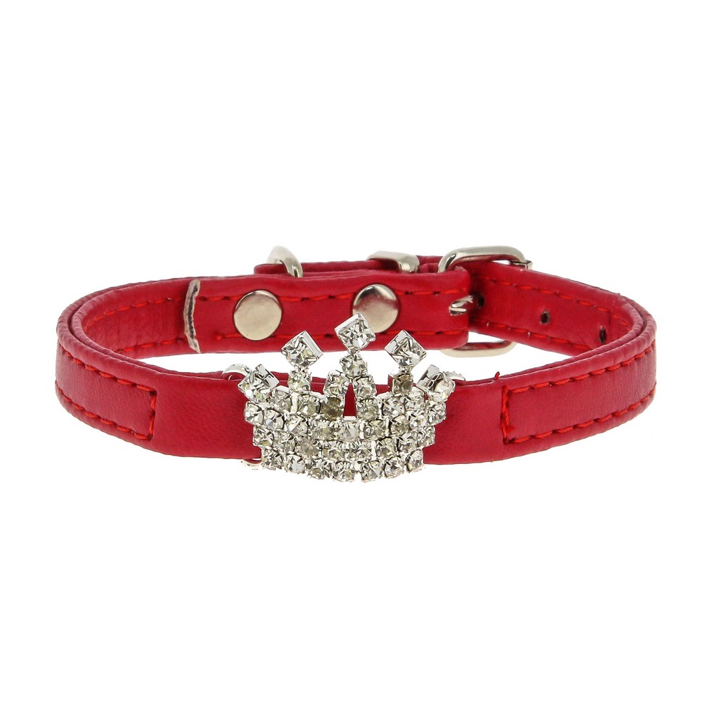 Ошейник для собак КАСКАД Колибри с украшением Корона из страз 10ммх30см красный