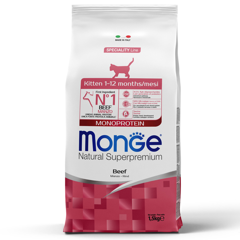 Корм для котят и беременных кошек Monge Cat Speciality Line Monoprotein из говядины сух 15кг 2440₽