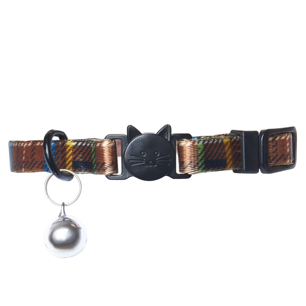 Ошейник для кошек ZOO ONE quotШотландка quot с безопасной пряжкой бубенчиком коричневый 10ммх18-28см 260₽