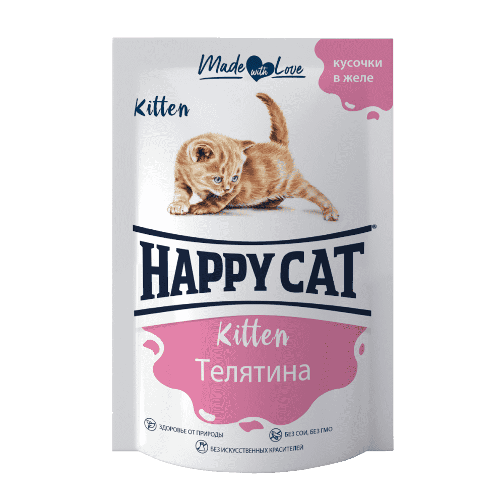 корм для котят whiskas телятина в желе пауч 75г Корм для котят HAPPY CAT телятина в желе пауч 85г