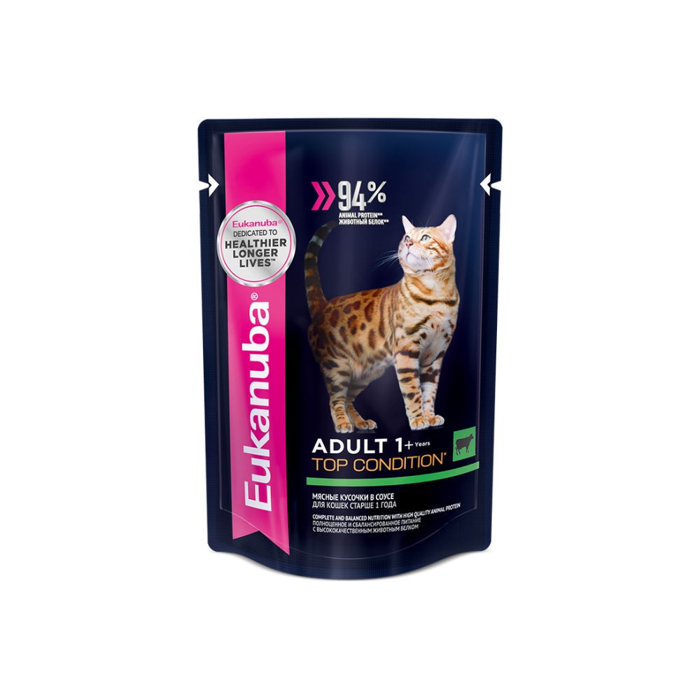 Корм для кошек Eukanuba Adult Top Condition лосось в соусе пауч 85г 105₽