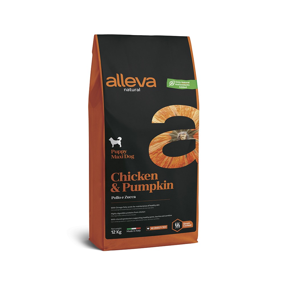 Корм для щенков Alleva Natural для крупных пород, курица с тыквой сух. 12кг