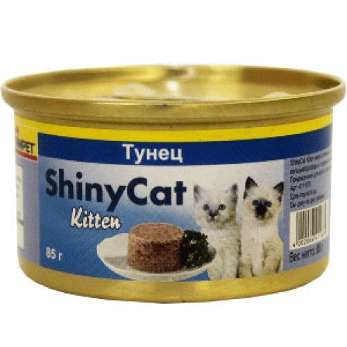 gimcat shinycat влажный корм для кошек из тунца с лососем кусочки в желе в консервах 70 г Корм для котят GIMCAT ShinyCat цыпленок банка 70г