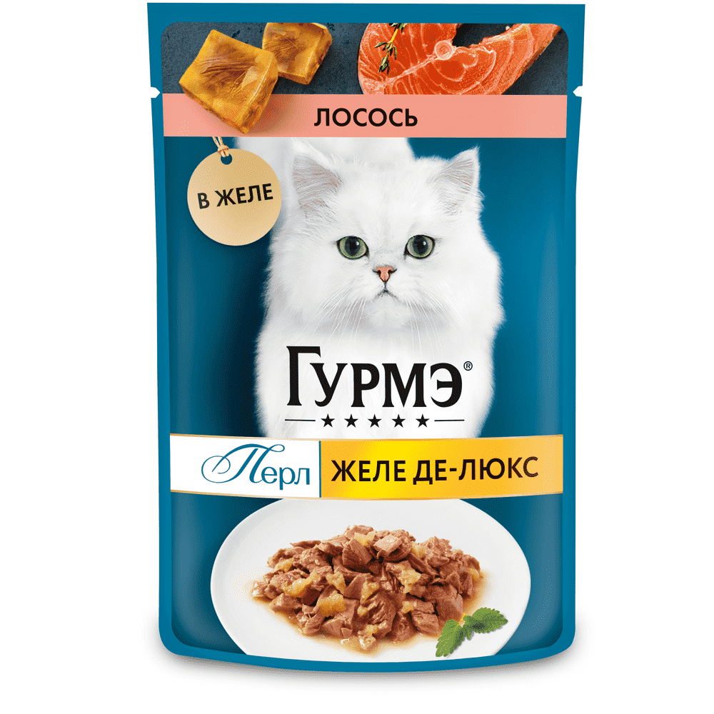 Корм для кошек Gourmet Perle Желе Де-Люкс лосось в роскошном желе пауч 75г