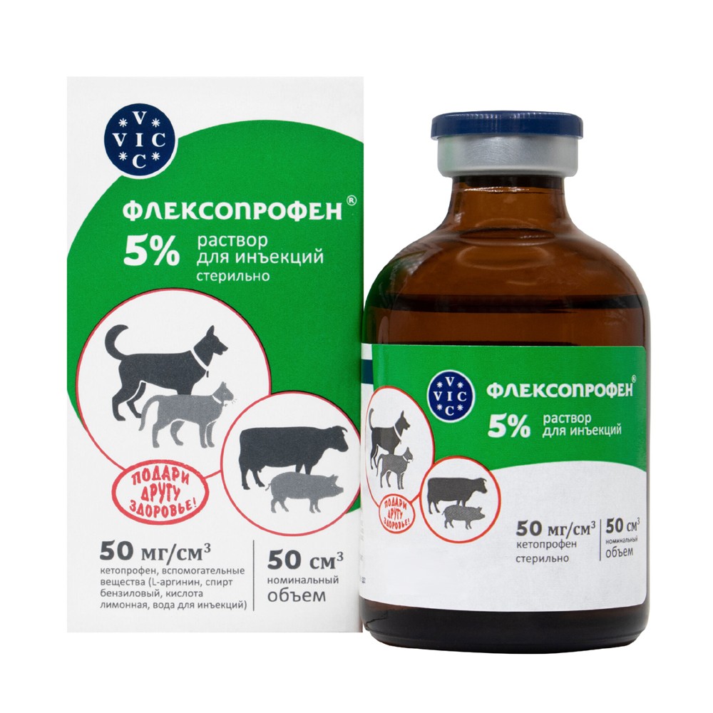 Препарат НПВС DOCTOR VIC Флексопрофен для кошек и собак, 5% 50мл лосьон для ушей собак и кошек doctor vic 60мл