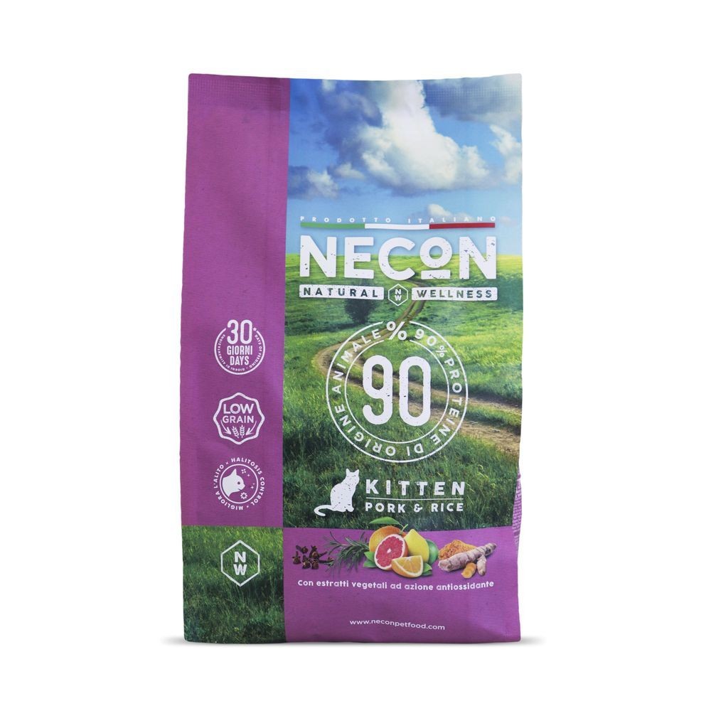Корм для котят NECON Natural Wellness свинина с рисом сух. 400г корм для кошек necon natural wellness для стерилизованных индейка с рисом сух 1 5кг