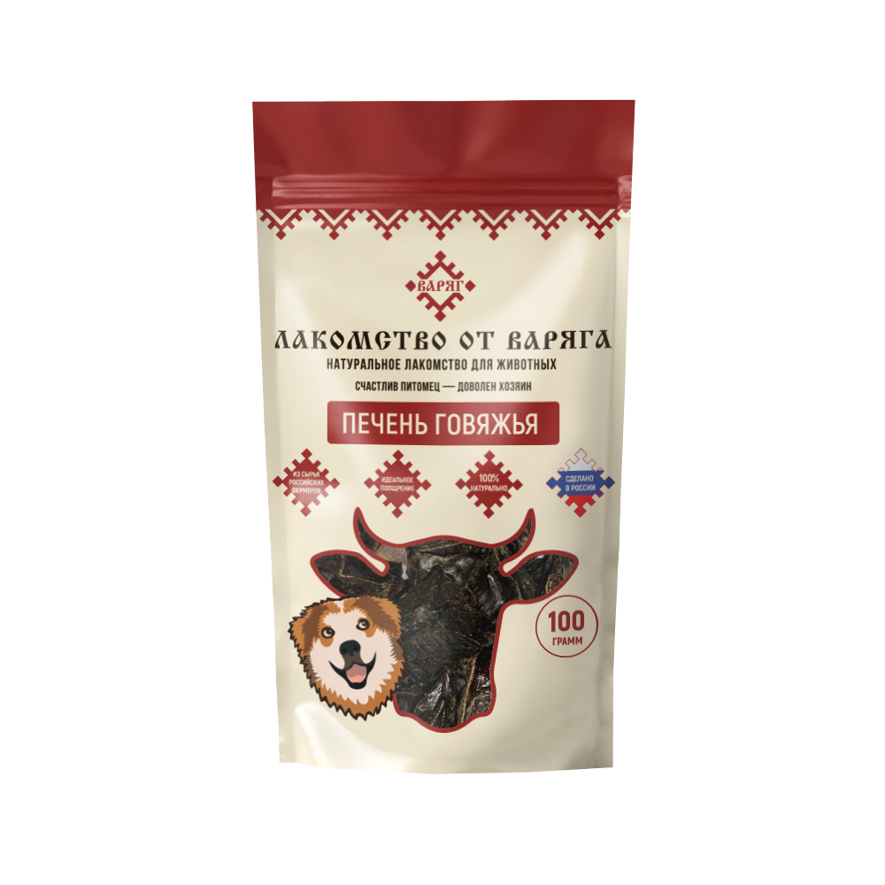 Лакомство для собак ВАРЯГ Печень говяжья 100г 490₽