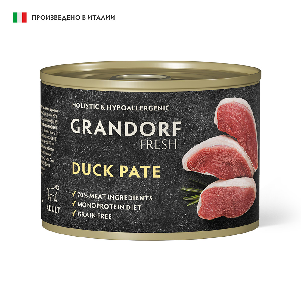Корм для собак GRANDORF FRESH Паштет из утки банка 200г