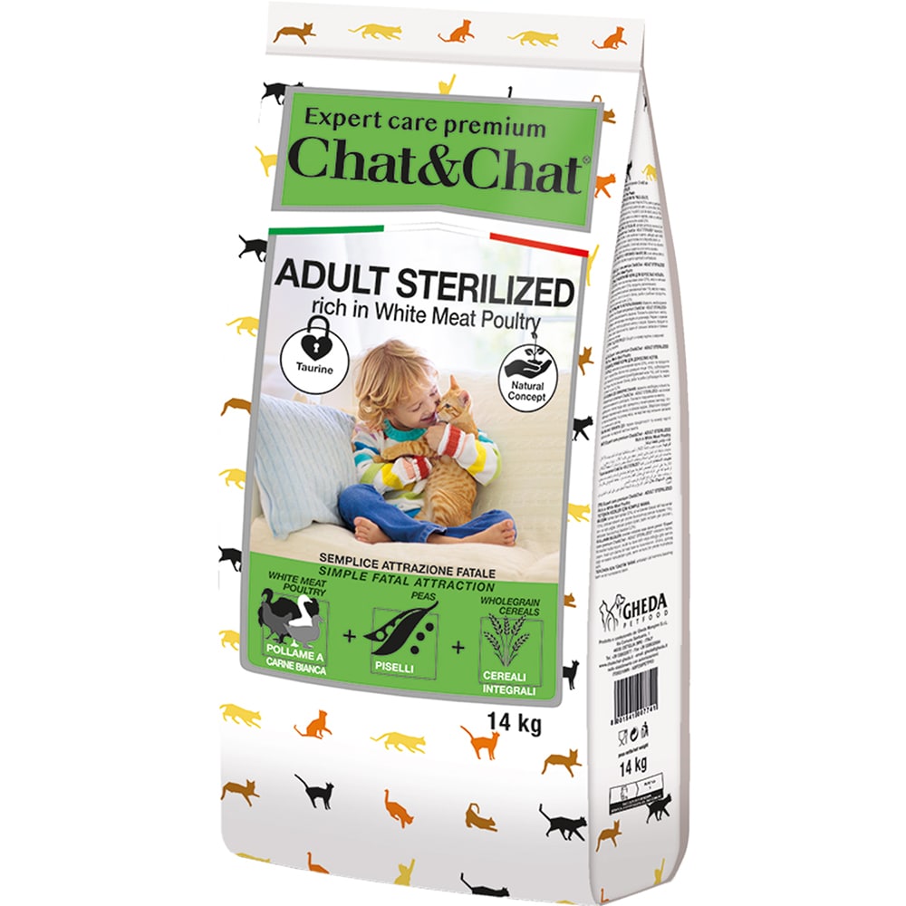 Корм для кошек CHAT&CHAT Expert Premium для стерилизованных, белое мясо птицы сух. 14кг