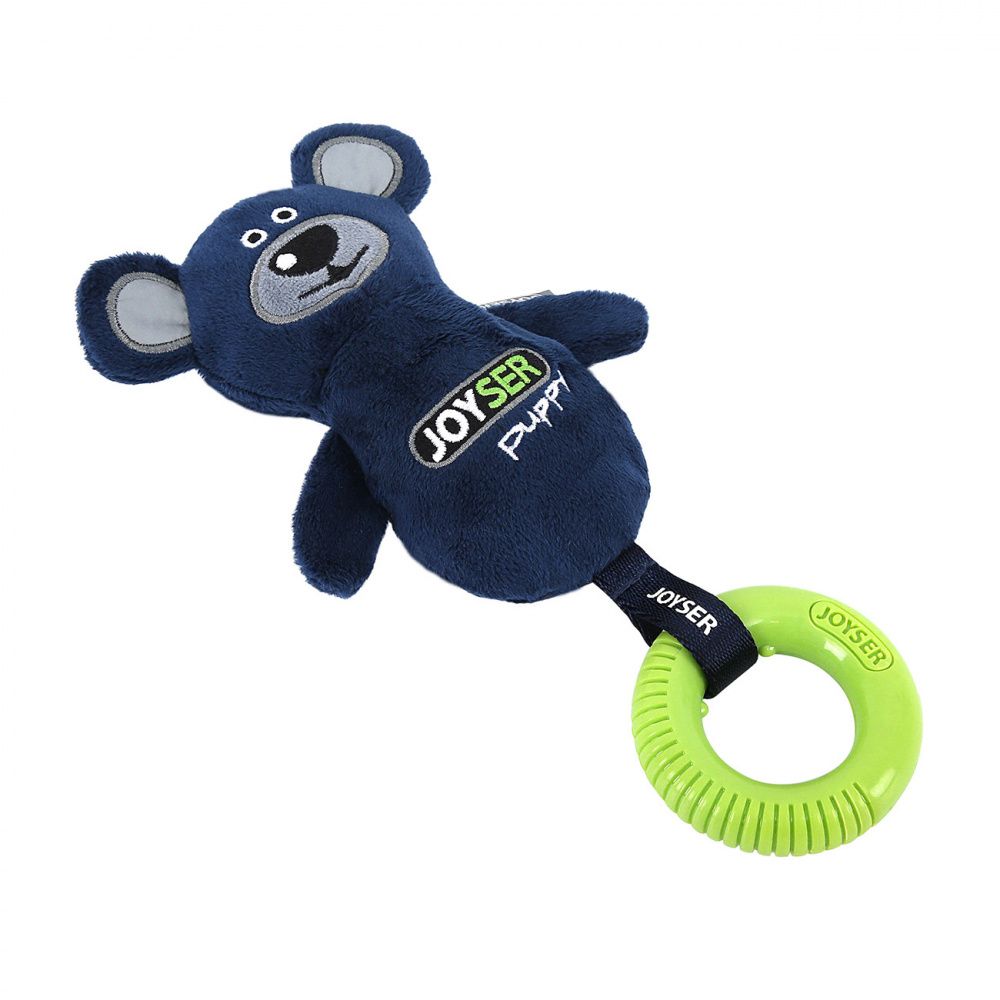 цена Игрушка для собак JOYSER Puppy Мишка с резиновым кольцом и пищалкой S/M синий, 21см