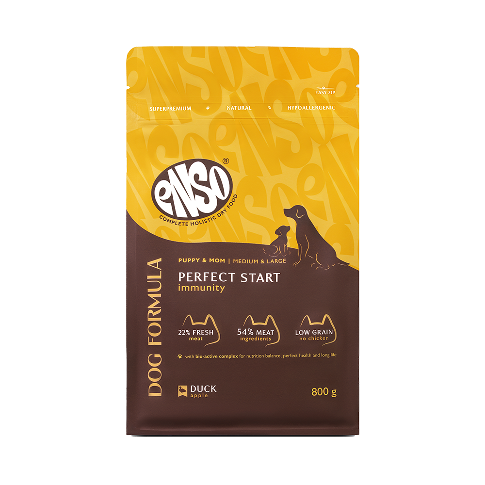 Корм для щенков, берем.и корм.собак ENSO DF Perfect start для ср.и кр.пород,утка с яблоком сух.800г