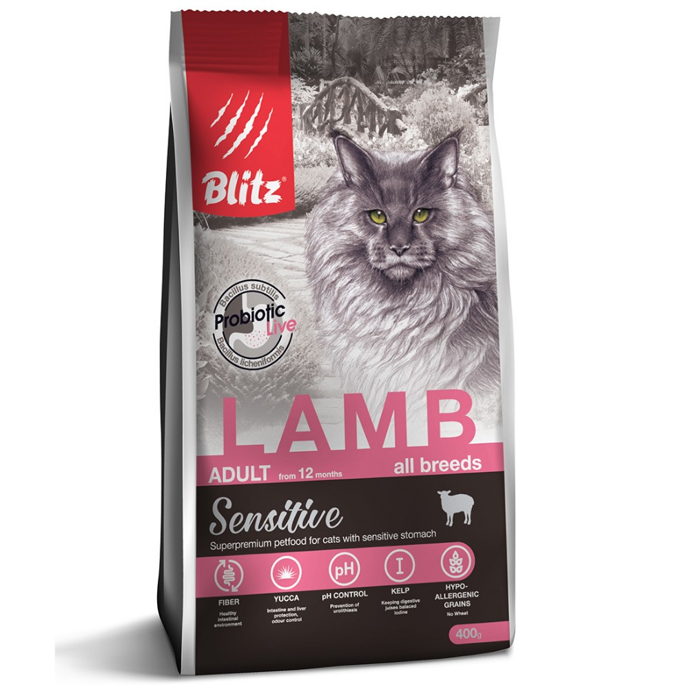 Корм для кошек Blitz adult lamb cat с мясом ягненка probiotic live cat adult lamb