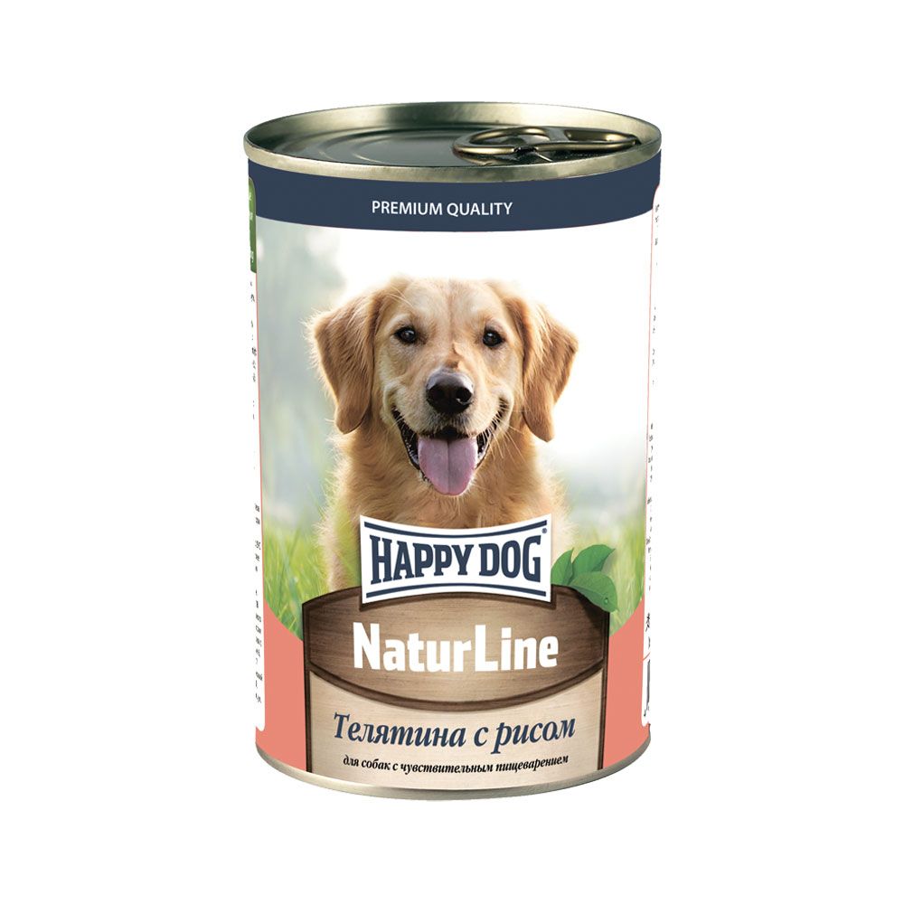 Корм для собак HAPPY DOG Телятина с рисом нежный паштет банка 410г корм для собак happy dog телятина с сердцем нежный паштет банка 410г