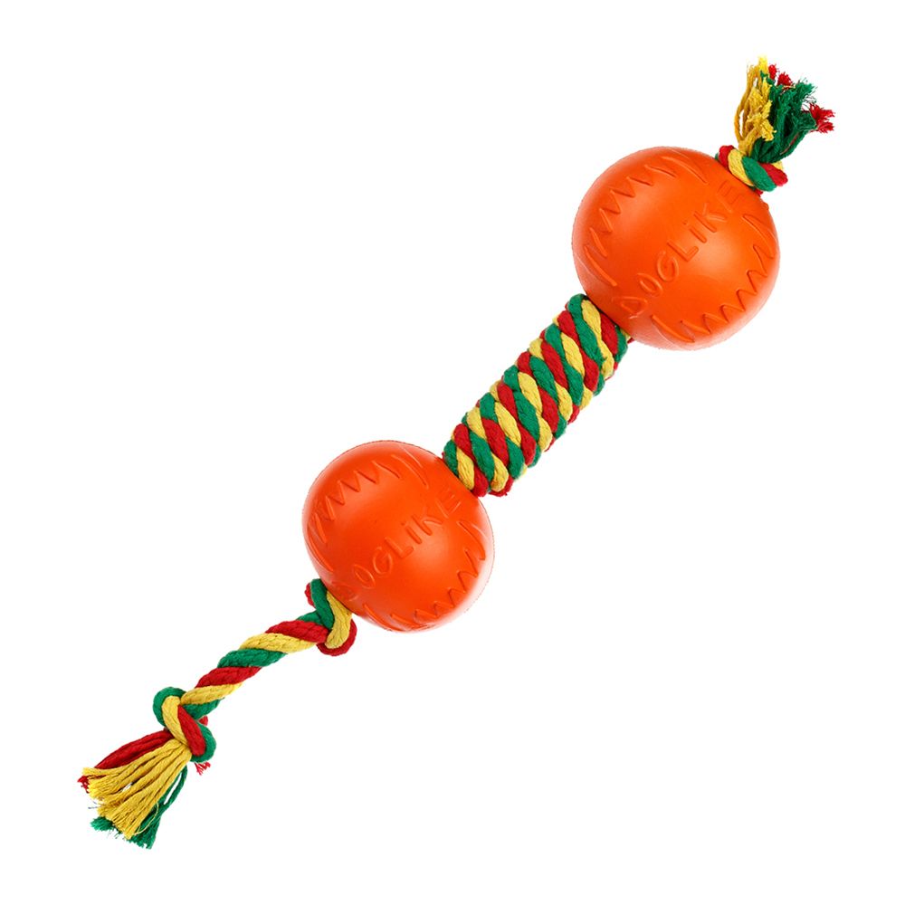 цена Игрушка для собак DOGLIKE Dental Knot Гантель канатная средняя (Красный-желтый-зеленый)