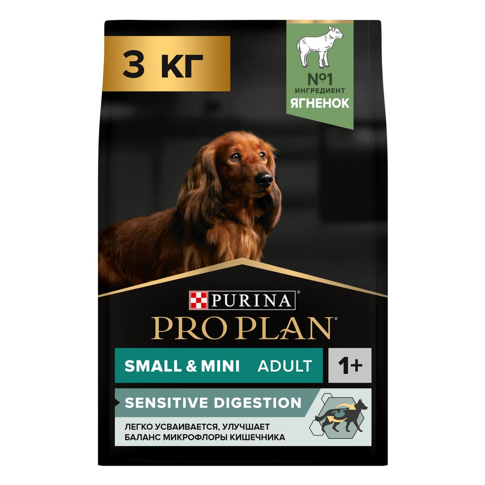 Корм для собак Pro Plan для мелких и карликовых пород с чувствит. пищеварением, ягненок сух. 3кг
