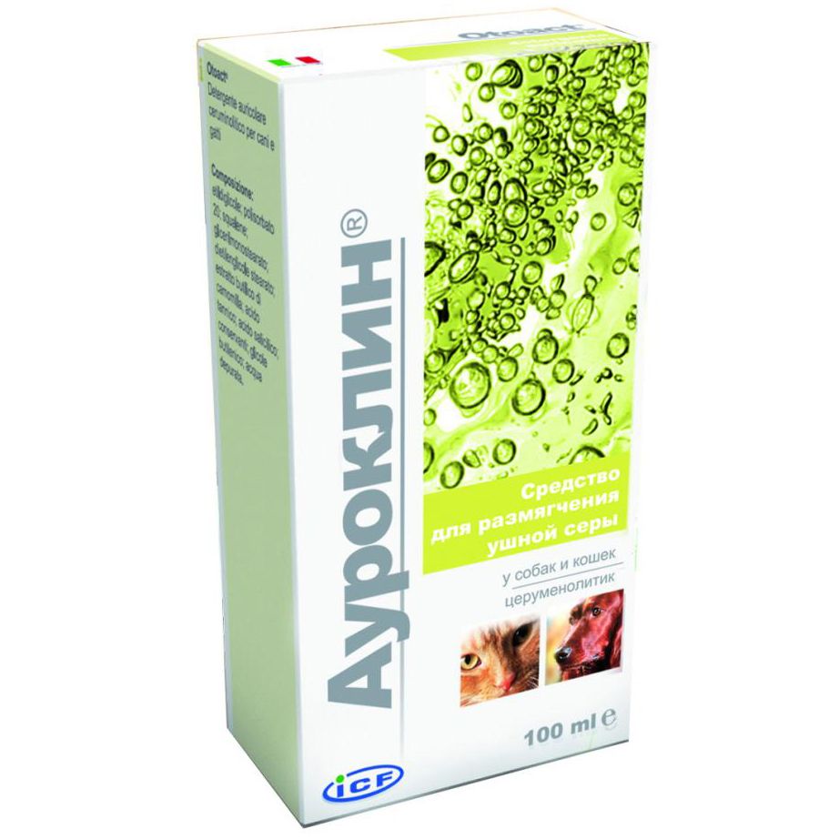 Средство для размягчения ушной серы ICF Ауроклин у собак и кошек 100мл
