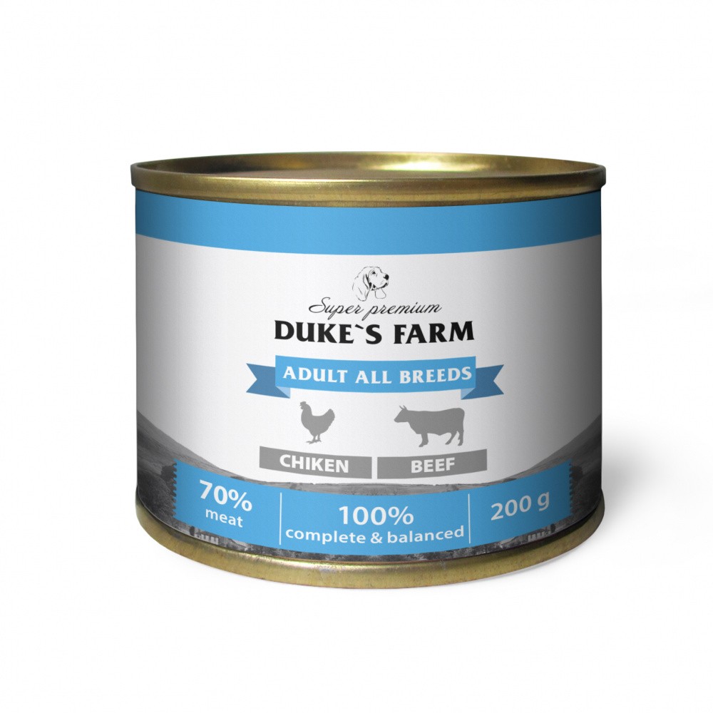 Корм для собак DUKE'S FARM Паштет из курицы с говяжьими потрошками банка 200г корм для собак duke s farm паштет из ягненка с кроликом банка 200г