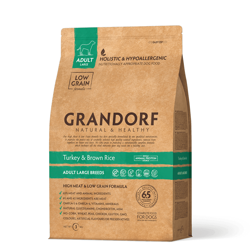Корм для собак GRANDORF для крупных пород, индейка с рисом сух. 3кг корм для собак grandorf для средних и крупных пород индейка сух 10кг