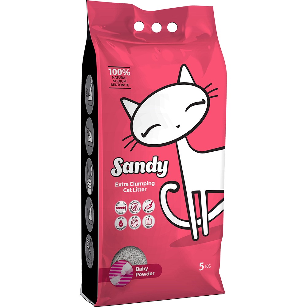 Наполнитель для кошачьего туалета SANDY комкующийся Baby Powder с ар.детск.присыпки 5кг sandy sandy наполнитель для кошачьего туалета с ароматом океанского бриза 10 кг