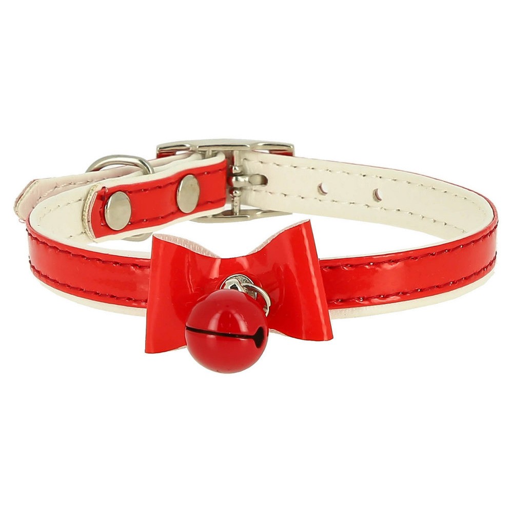 Ошейник для кошек КАСКАД Синтетик двойной прошитый с бантом и бубенчиком 10ммх30см красный