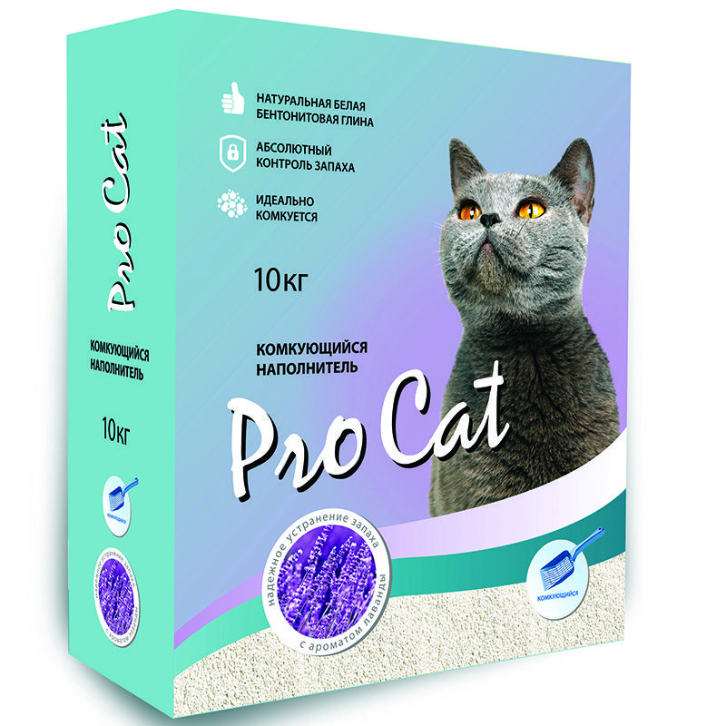 Наполнитель для кошачьего туалета Pro Cat Lavanda комкующийся из экстра белой глины 10кг