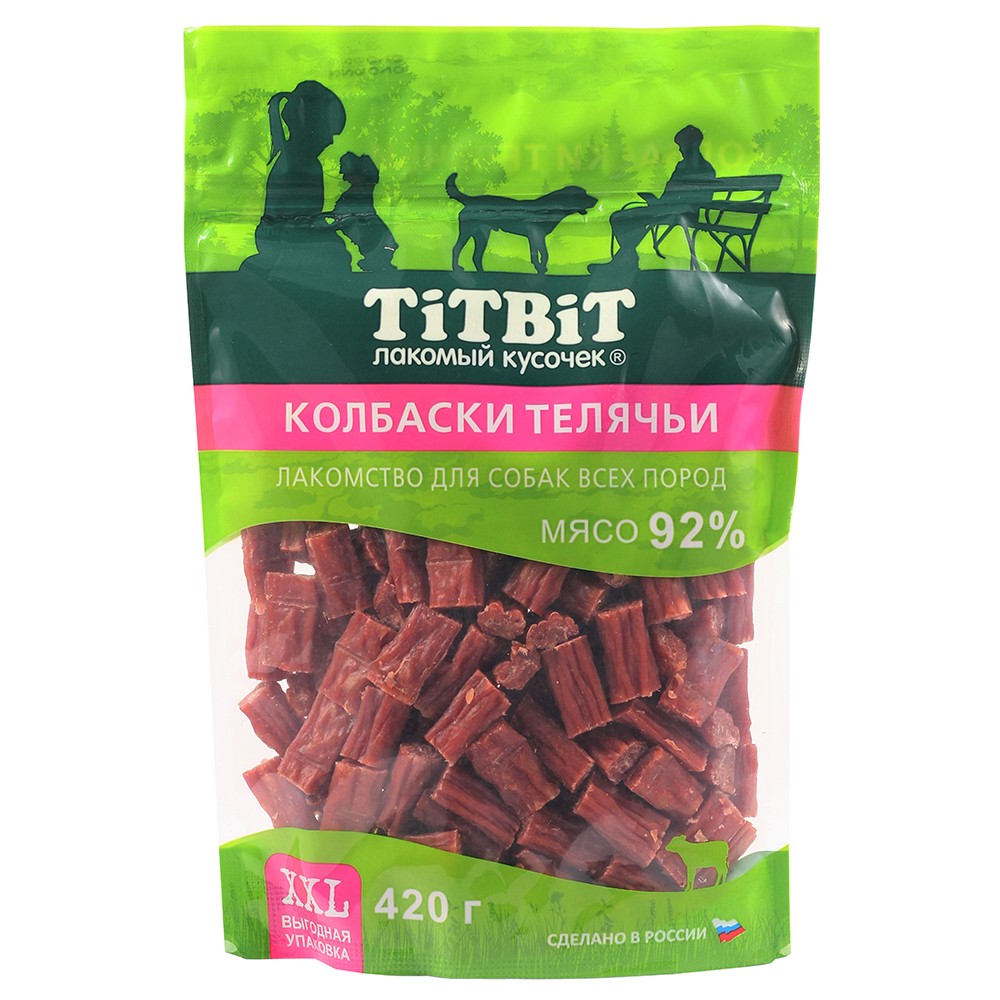 Лакомство для собак TITBIT Колбаски телячьи 420г XXL выгодная упаковка титбит колбаса телячьи для собак всех пород xxl 420 гр