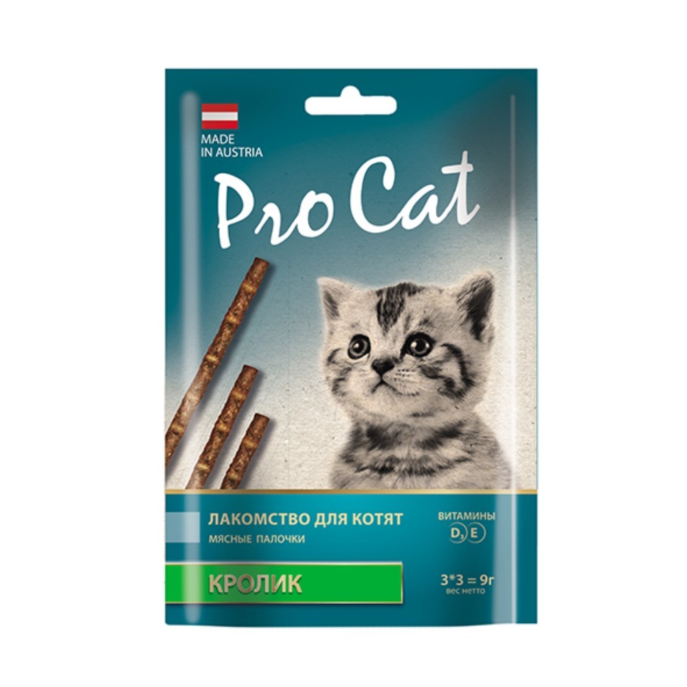 цена Лакомство для котят Pro Cat Лакомые палочки с кроликом 13,5см (3штх3г) 9г