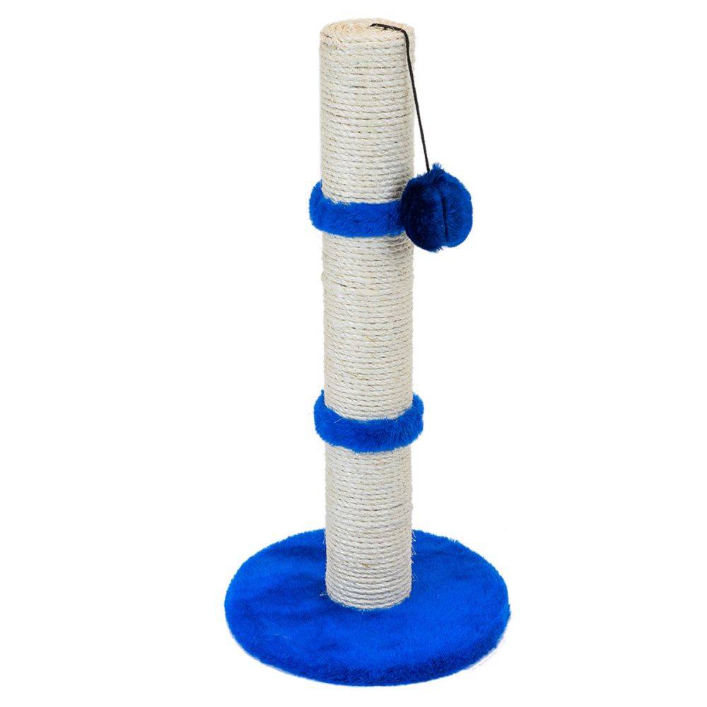 Когтеточка для кошек Foxie Столбик с игрушкой синий 30x30x65см