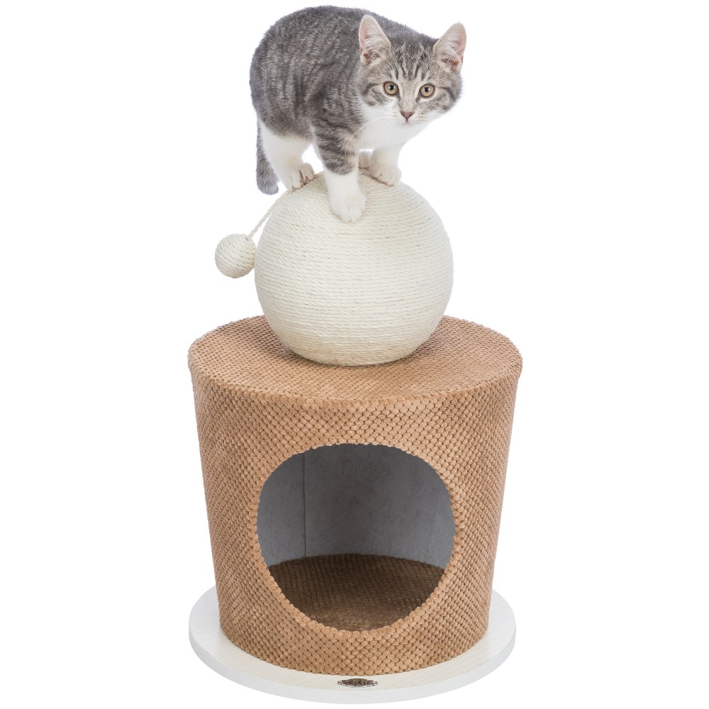 Домик с когтеточкой-шаром для кошек TRIXIE основание МДФ/ плюш, ф 36х50см