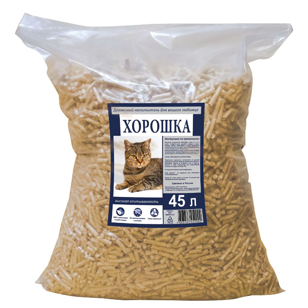 Наполнитель для кошачьего туалета ХОРОШКА древесный 45л (15кг)