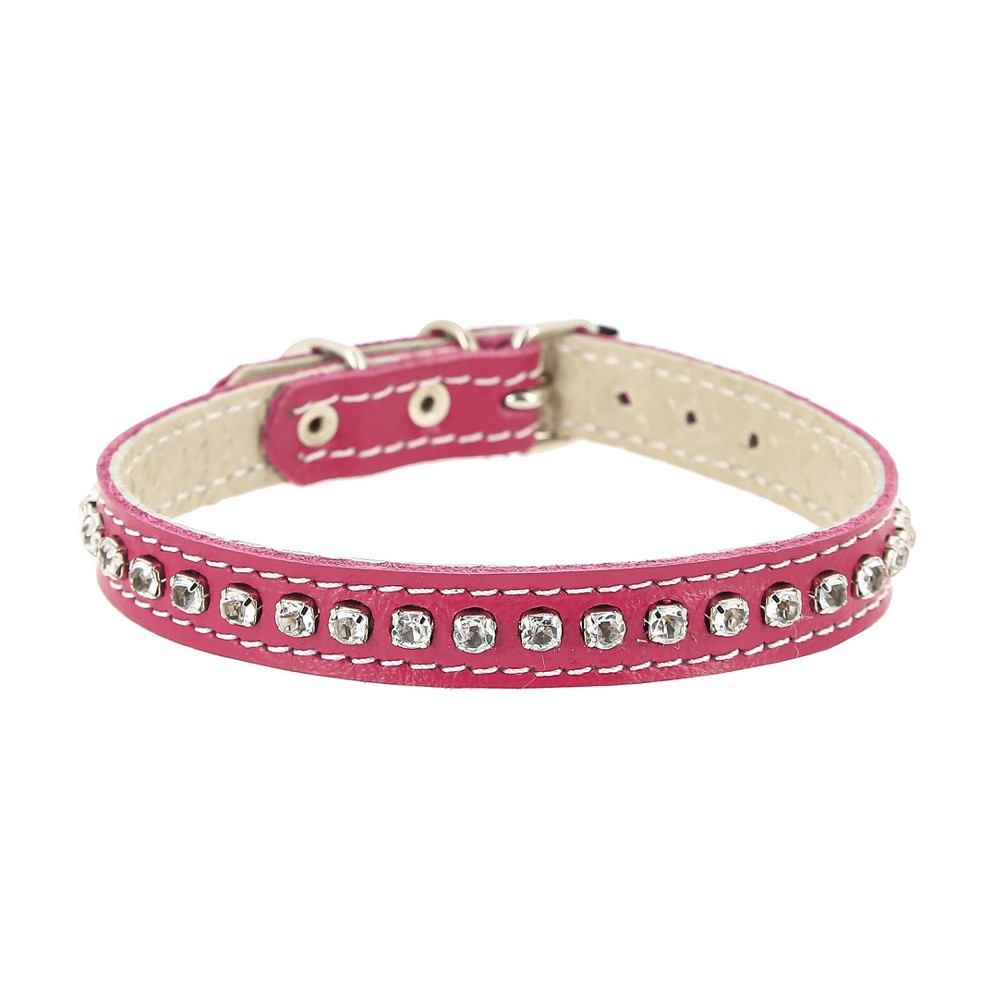 Ошейник для собак КАСКАД кожаный двойной со стразами ширина 15мм обхв.шеи 21-27см