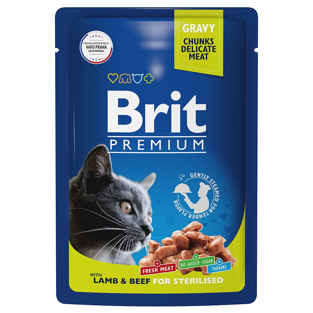 Корм для кошек Brit ягненок с говядиной в соусе пауч 85г