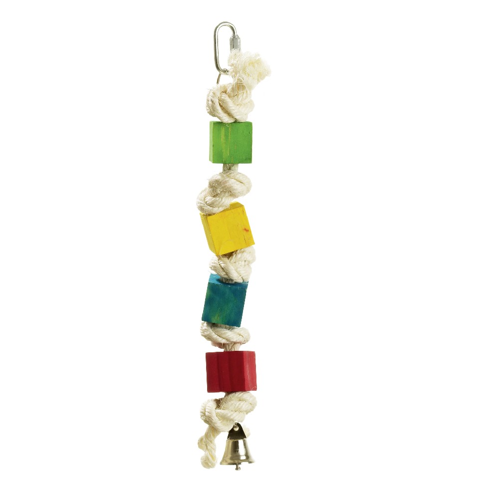 Игрушка для птиц FLAMINGO Веревка с кубиками, с колокольчиком, 26см игрушка для птиц trixie с колокольчиком и веревочкой 20см