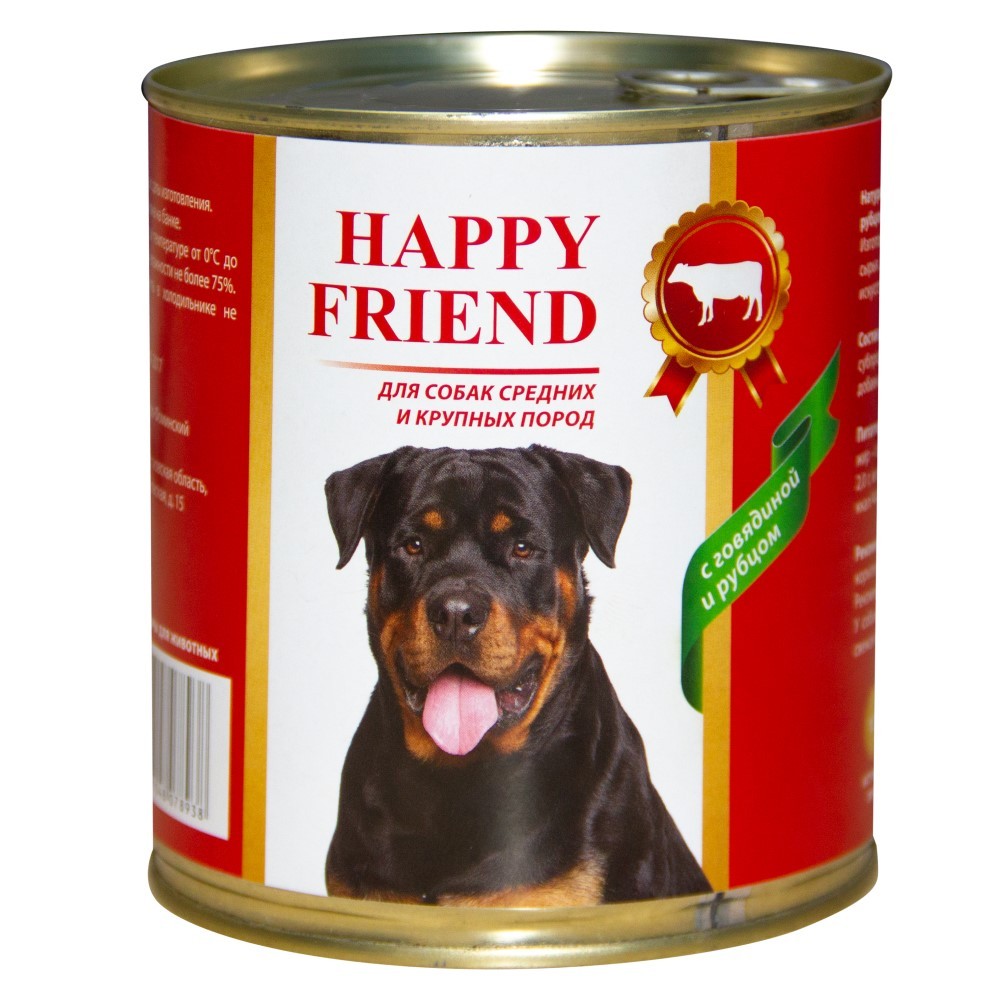 Корм для собак HAPPY FRIEND для средних и крупных пород с говядиной и рубцом банка 750г корм для собак happy friend каша с говядиной гречкой и овощами 340г