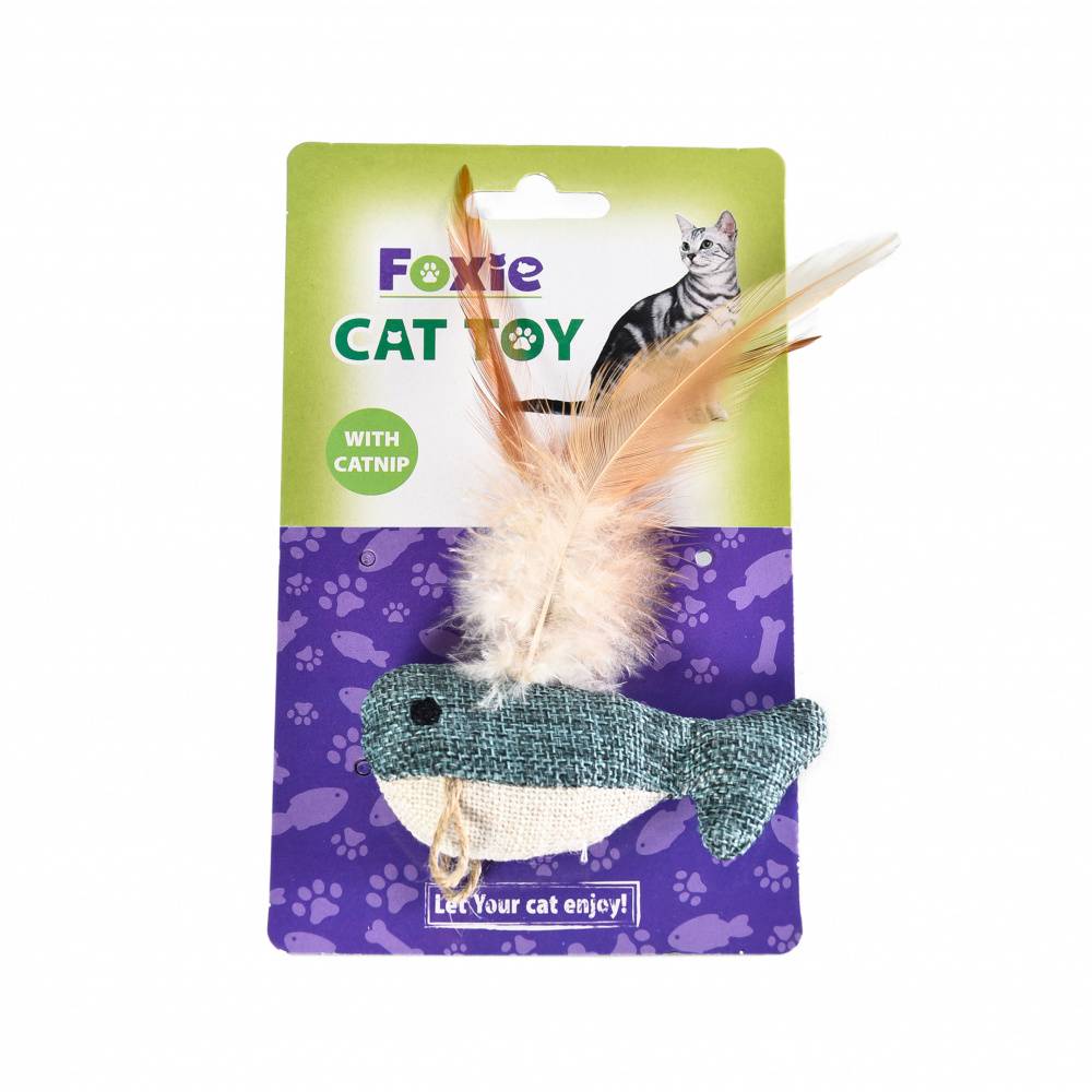 Игрушка для кошек Foxie Eco Style Рыбка с пером и кошачьей мятой интерактивная игрушка для кошек трек с шариками пером мятой фиолетовый