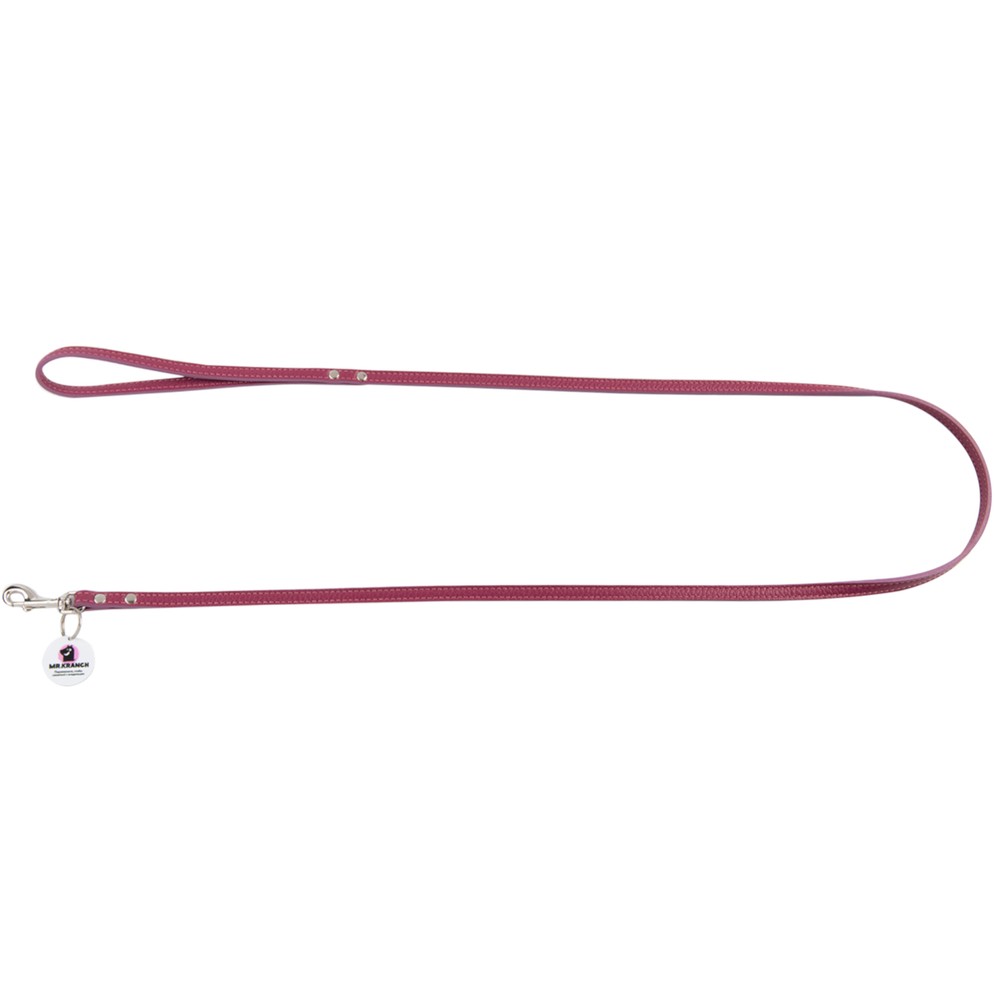 Поводок для собак MrKranch из натуральной кожи с QR-адресником малиновый 130см 8мм 2400₽