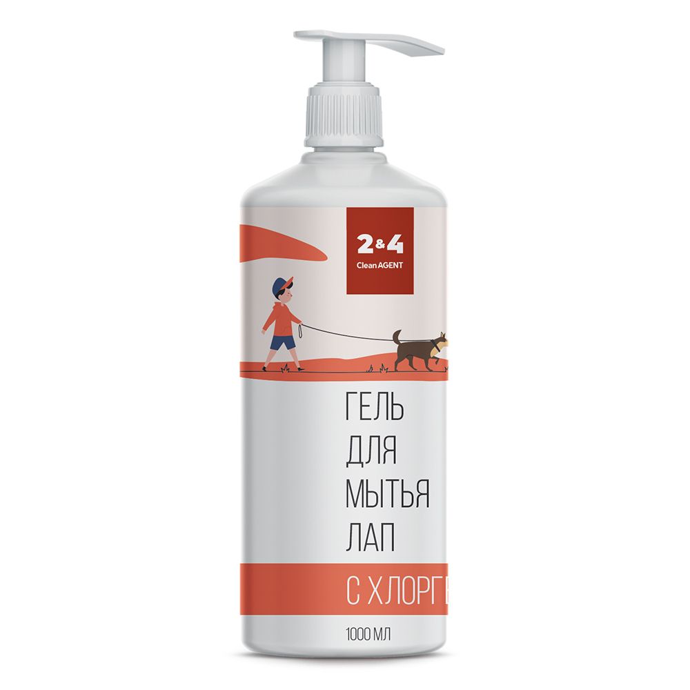 Гель -шампунь для мытья лап собак 2&4 CLEAN AGENT с хлоргексидином 1000мл