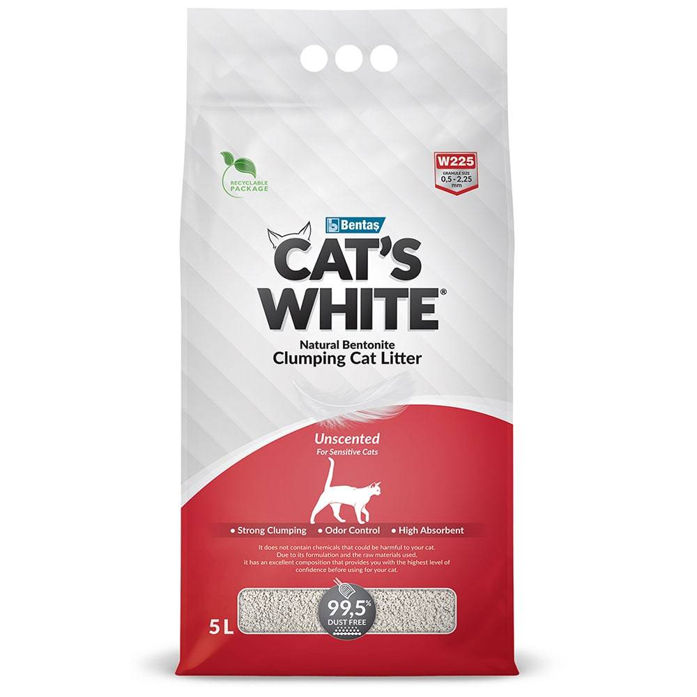Наполнитель для кошачьего туалета CAT'S WHITE Natural комкующийся без ароматизатора 5л