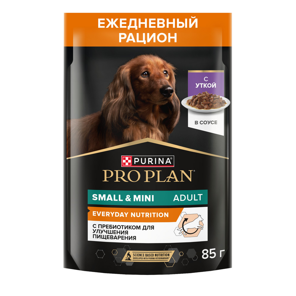 Корм для собак Pro Plan Everyday Nutrition для мелких и карликовых пород, с уткой в соусе пауч 85г