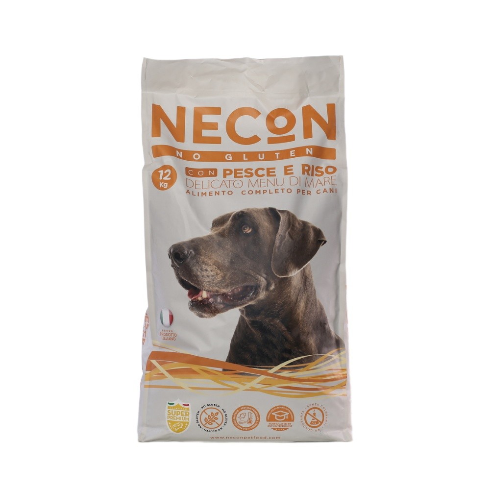 Корм для собак NECON для чувствительного пищеварения с рыбой и рисом сух. 12кг корм для собак necon для пожилых и для поддержания оптимального веса со свининой и рисом сух 3кг