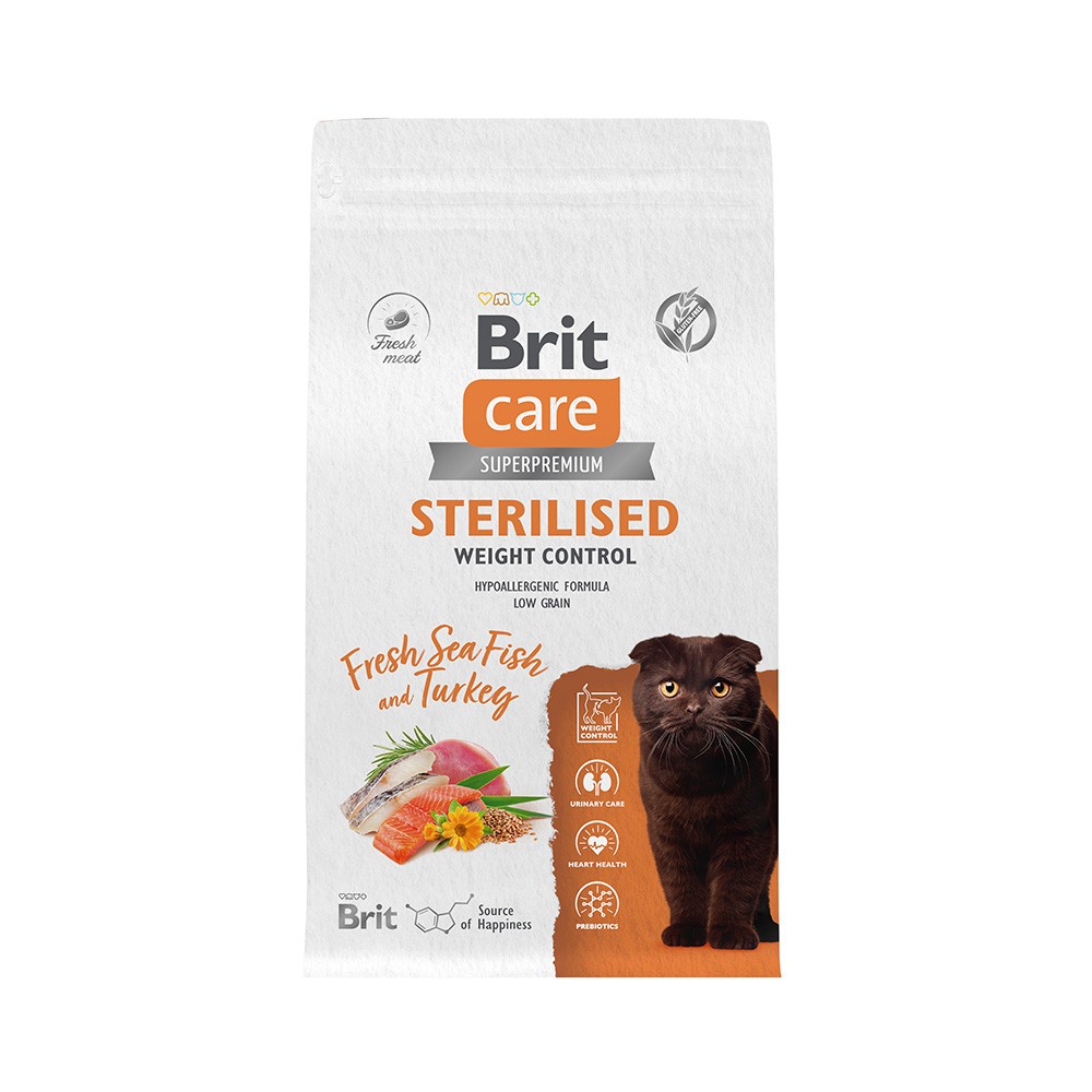 корм для кошек brit care sterilised metabolic для стерилизованных индейка сух 1 5кг Корм для кошек Brit Care Sterilised Weight Control для стерил.,морская рыба с индейкой сух.1,5кг