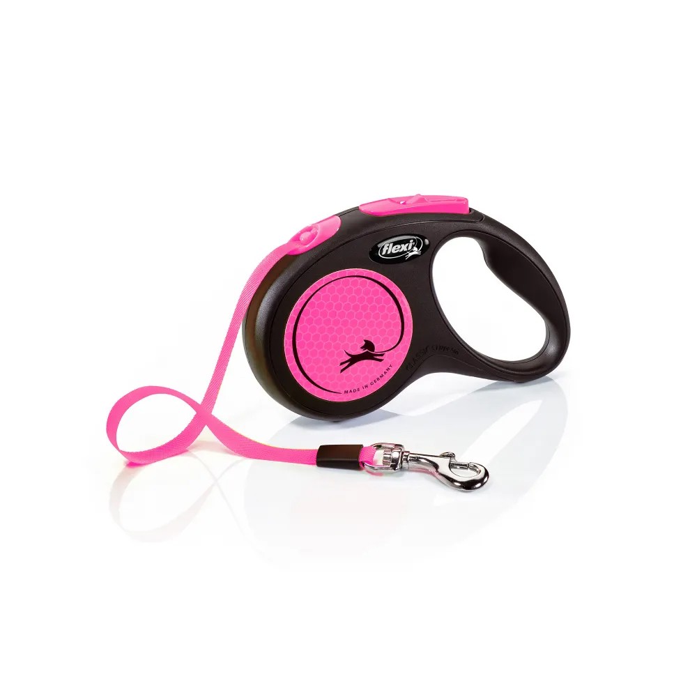 цена Рулетка для собак Flexi Neon S ременная 5м розовая