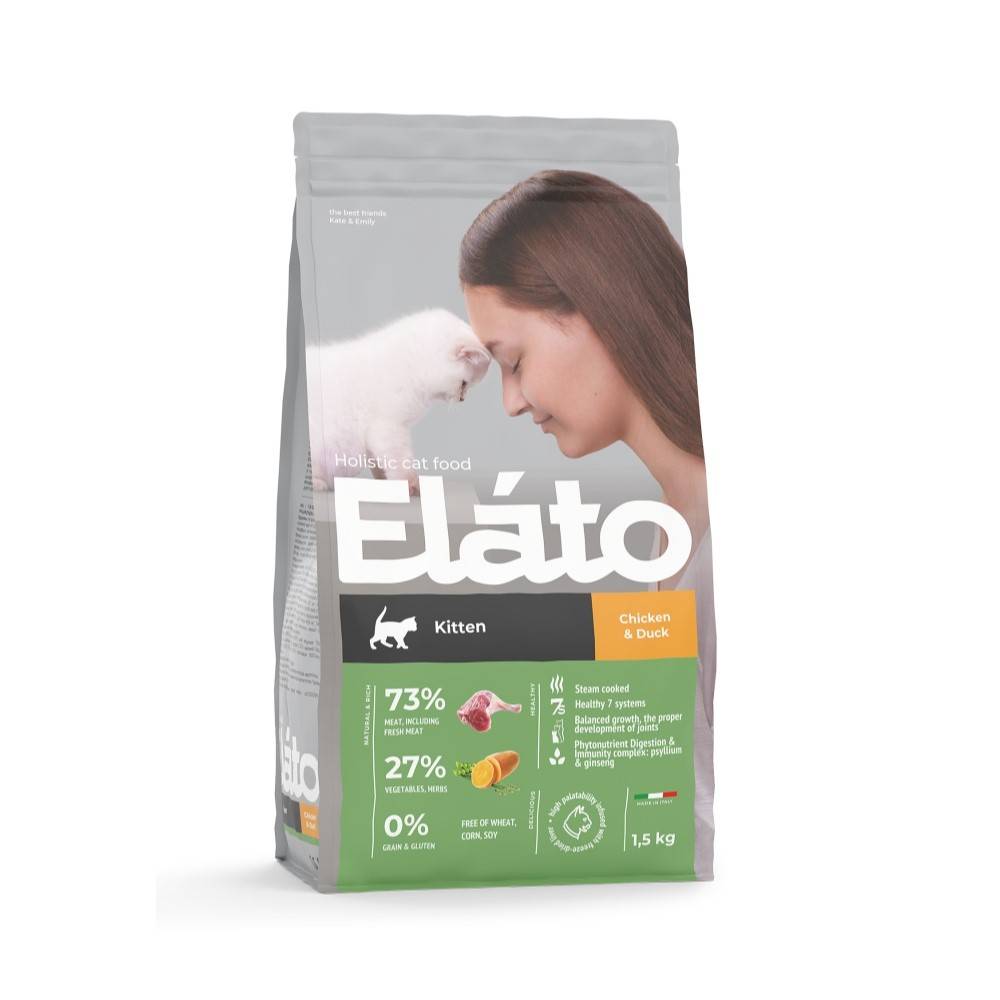 Корм для котят Elato Holistic курица, утка сух. 1,5кг корм для собак elato holistic для средних и крупных пород курица с уткой сух 8кг