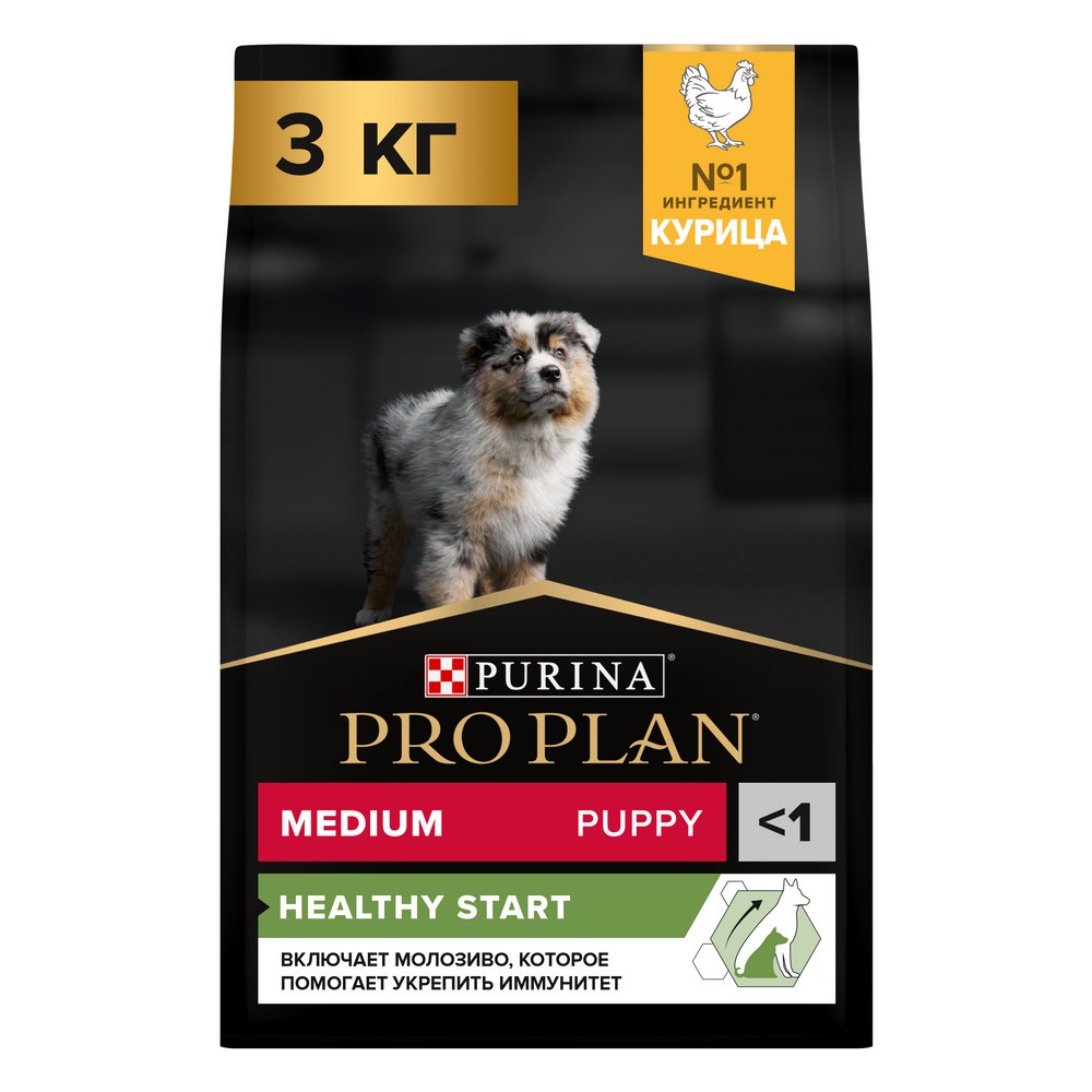 Корм для щенков Pro Plan Opti start для средних пород, с курицей сух. 3кг корм для собак pro plan opti digest для средних пород с чувствит пищеварением с ягненком сух 3кг